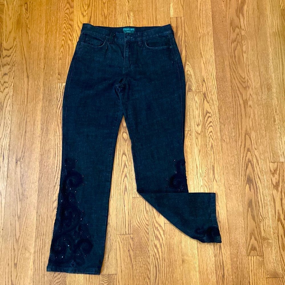 Lauren Ralph Lauren Jeans Black Classic Straight Leg with Sequin Embellishments